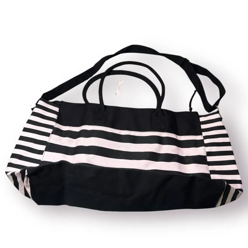 Victoria’s Secret Pink Stripe Weekend Bag Getaway Travel Large Tote Set BNWT‎